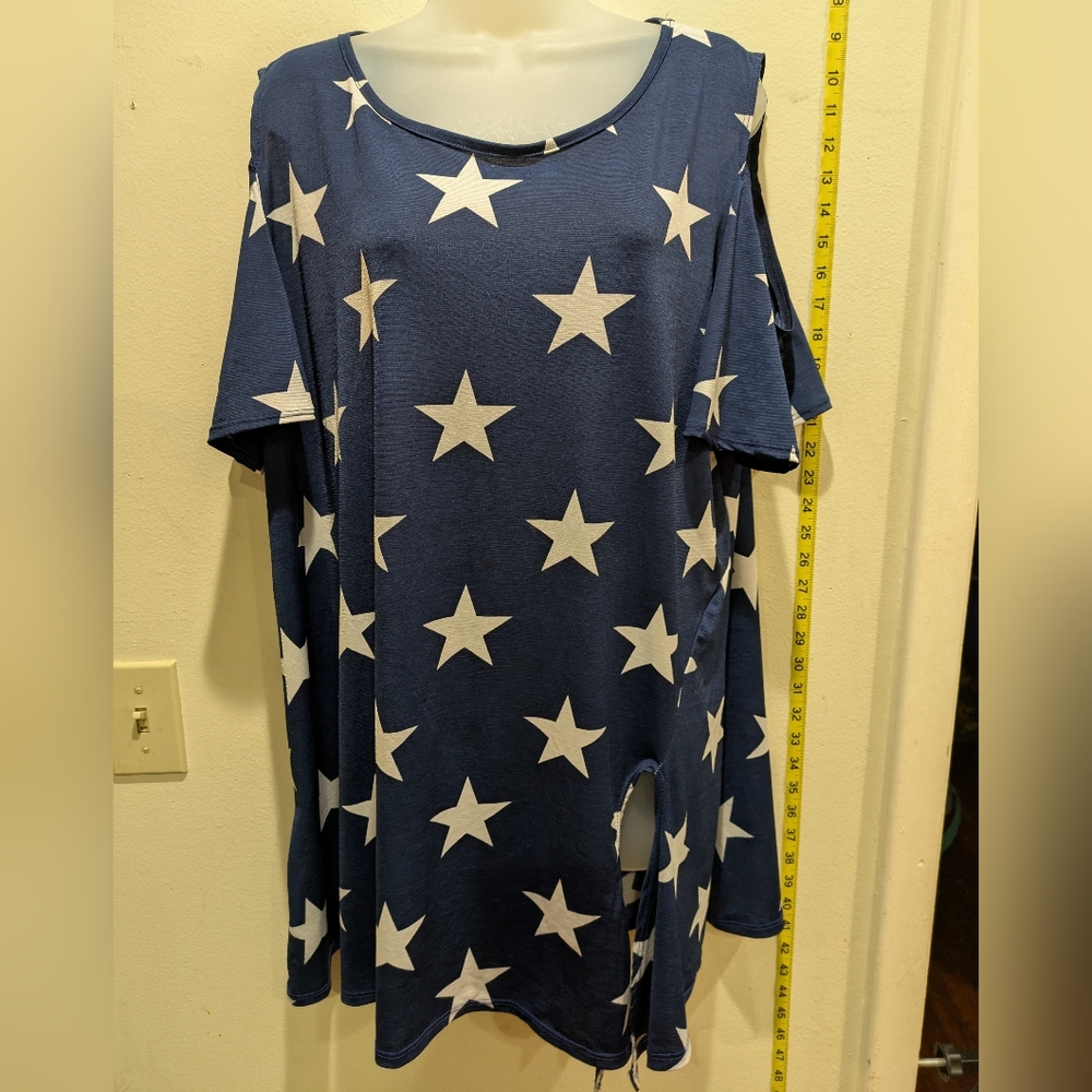 Lovely J Stylish Navy Star Print Women's Tunic Size 2x